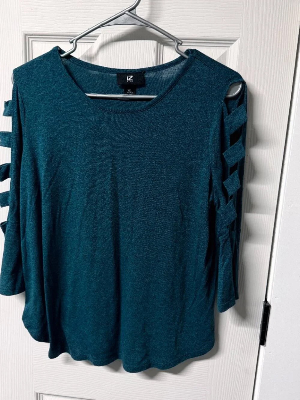 iZ Byer Teal Heather Cutout Slash Sleeve Cold Shoulder Top XXL